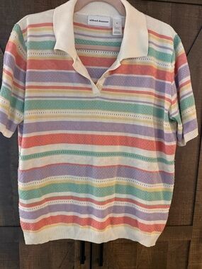 Alfred Dunner Pastel Striped Short Sleeve Polo XL vintage 1990’s